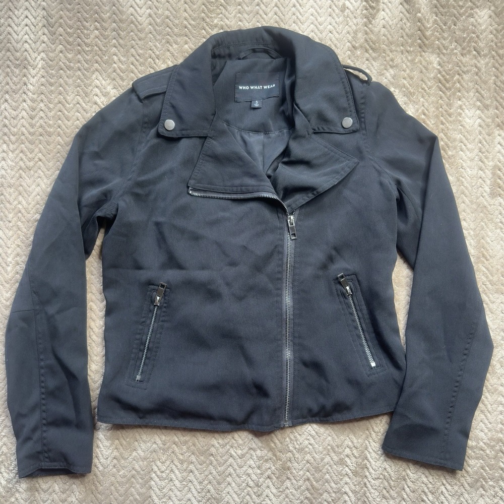 Who What Wear Woman's Biker Grunge‎ Black Jacket Size Small Zipper Pockets